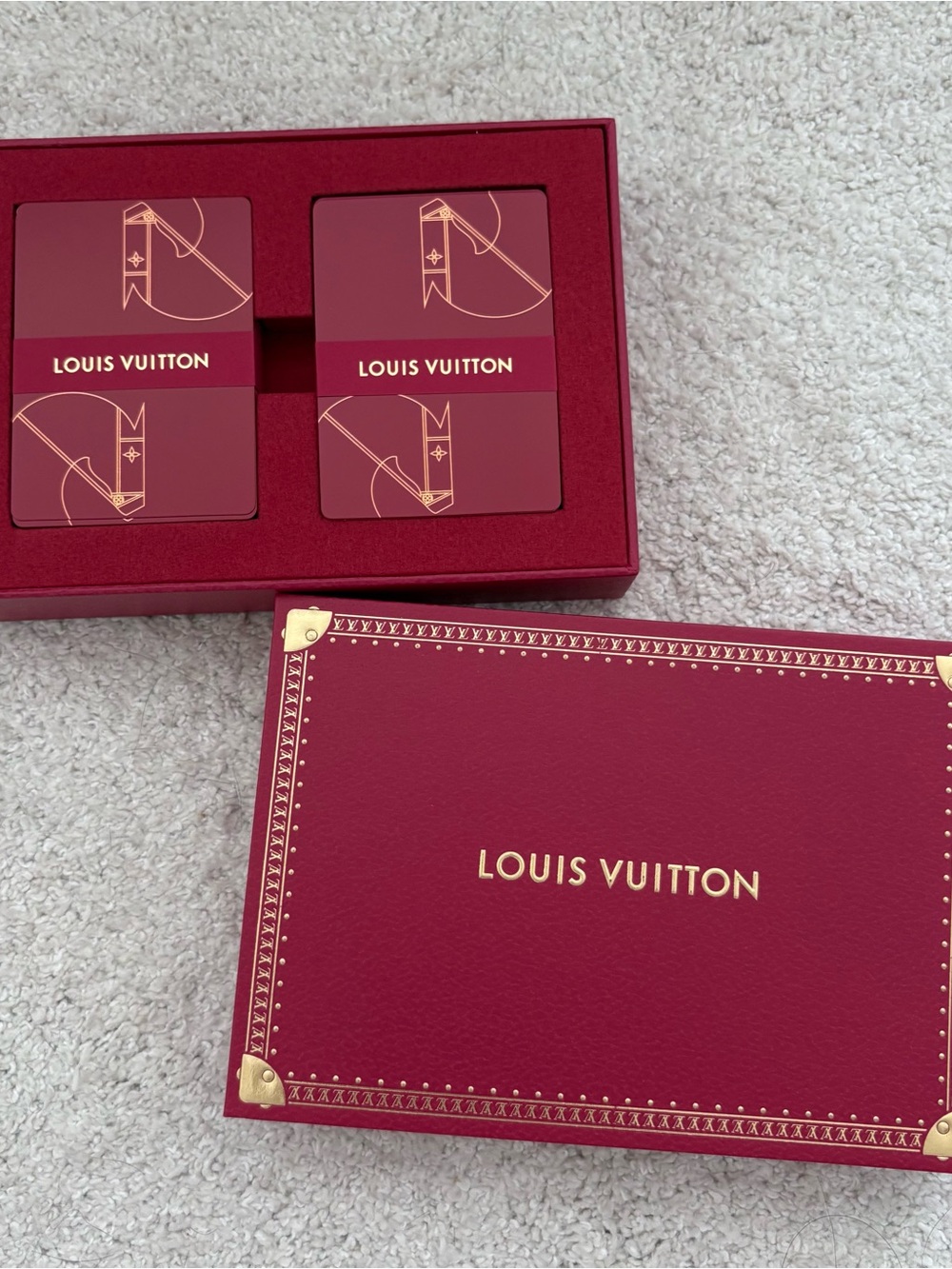 Louis Vuitton Burgundy and Gold Playing Cards Set